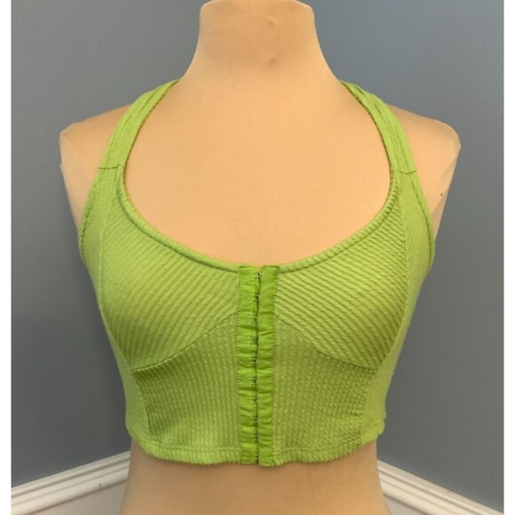 Urban Outfitters Crop Top Womens M Estella Green Ribbed Front Hook Beach Pool - Picture 1 of 10